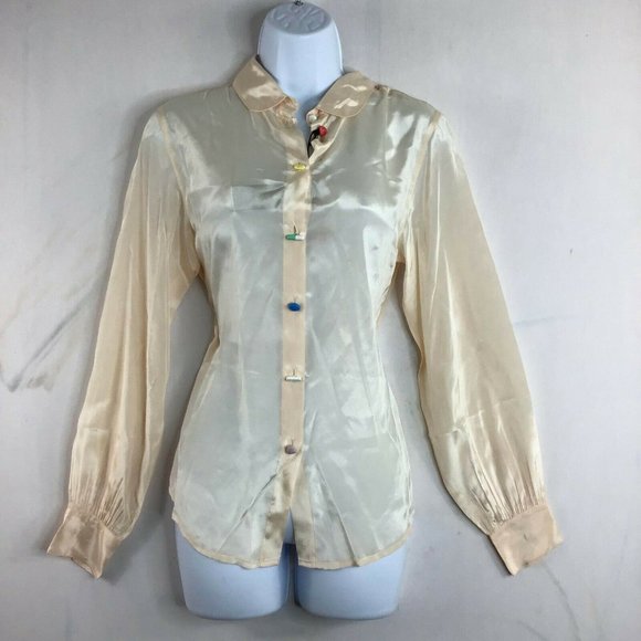 Diesel Women's Ivory Classic Long Sleeve Club Collar Button Up Casual Shirt XXS - Picture 1 of 10